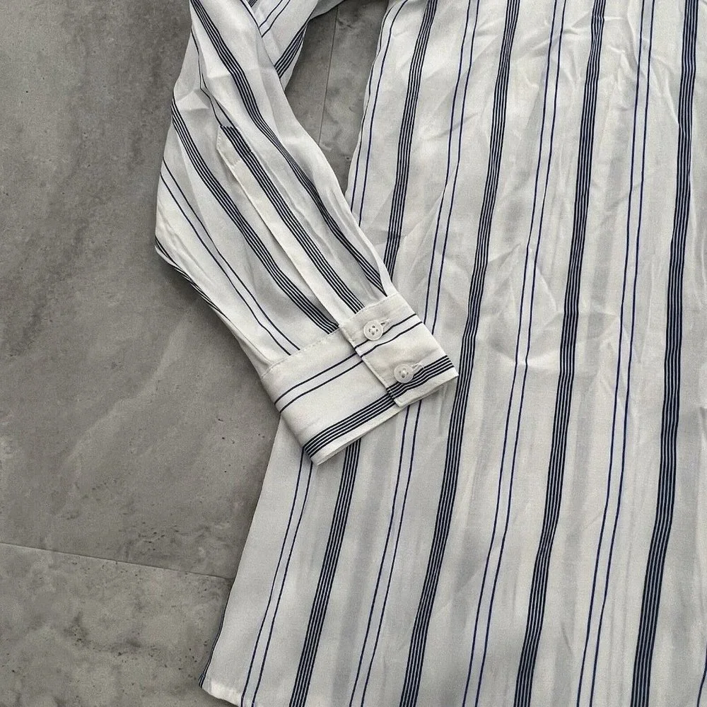 Elizabeth And James Womens Size M Blue White Stripe Tie Neck Button‎ Down Shirt - Picture 6 of 9